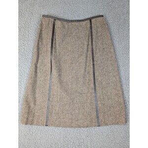 Pendleton Women’s 10 Brown Virgin Wool Professional Skirt Leather Trim Preppy